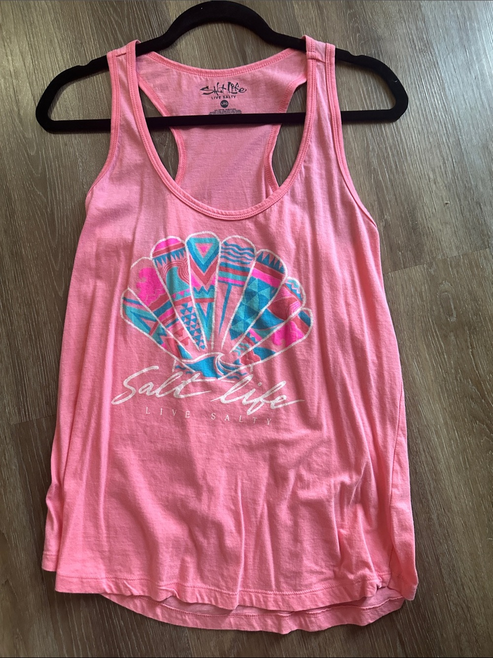 Salt Life Coral Pink Racerback Tank with Multicolor Shell Graphic - Picture 2 of 2
